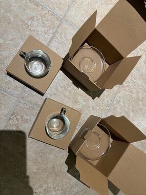 Nespresso Gran Lungo / Cappuccino Glass Coffee Mugs with Saucers - Set of 2 BNIB